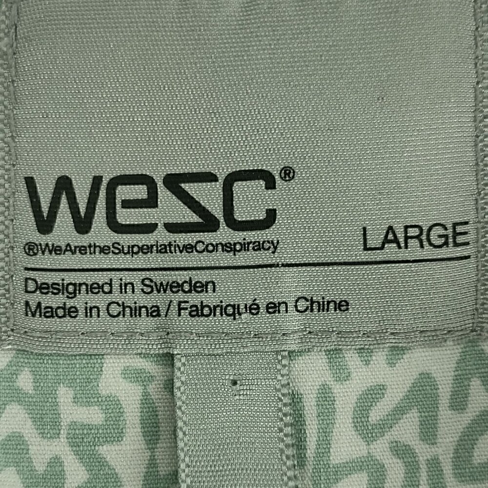 WESC 100% Cotton Pastel Green White Fitted Button Down Short Sleeve Shirt Size L - Picture 9 of 11